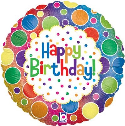 18 Foil Balloon - Happy Birthday Rainbow Dots