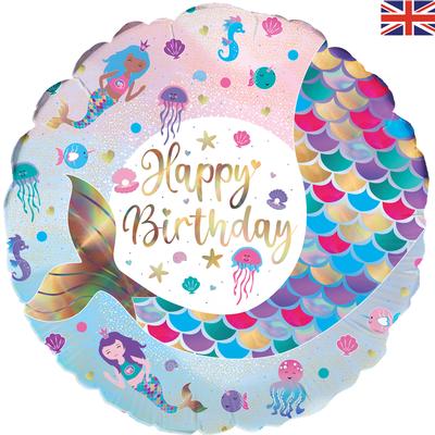 18 Foil Balloon - Happy Birthday Iridescent Shimmering Mermaid